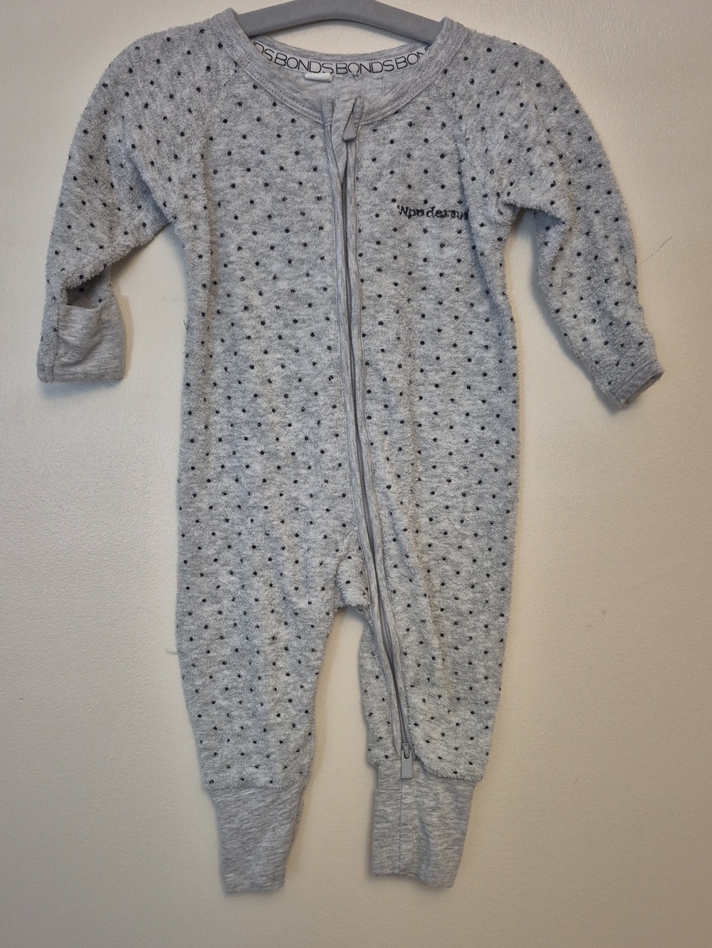 0-3mth - Grey Terrycloth Bonds Wondersuit Zippy